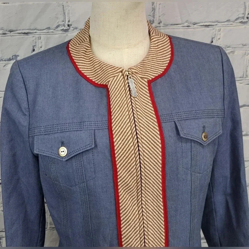 St John Sport Women's Full Zip Denim Jacket Stretch Multicolor Size Medium - Picture 4 of 16